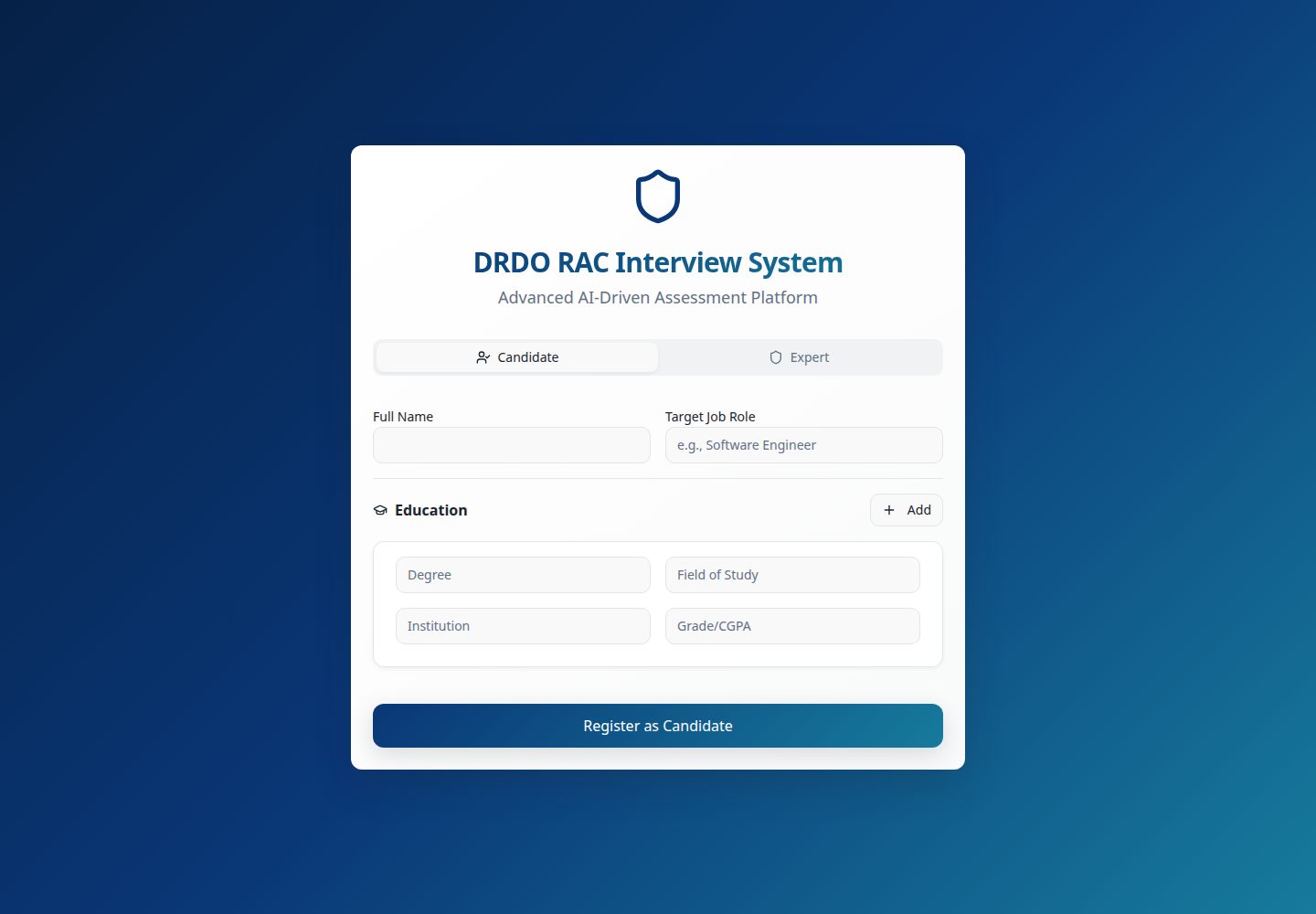 DRDO RAC Interview System public website screenshot