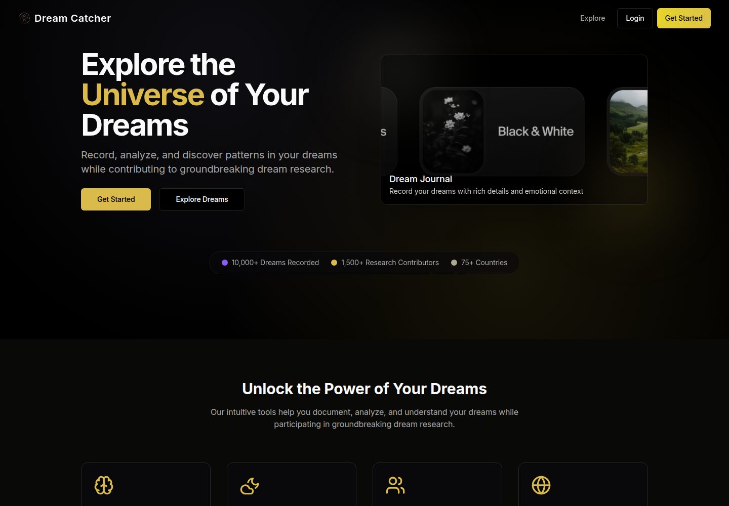 Dream Catcher public website screenshot
