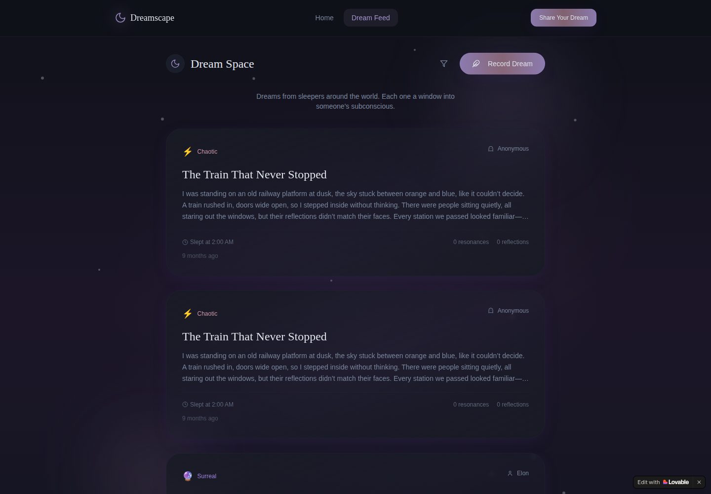 Dreamscape public website screenshot