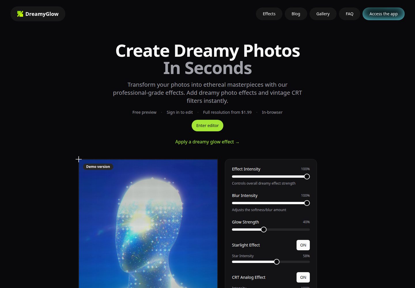 DreamyGlow public website screenshot