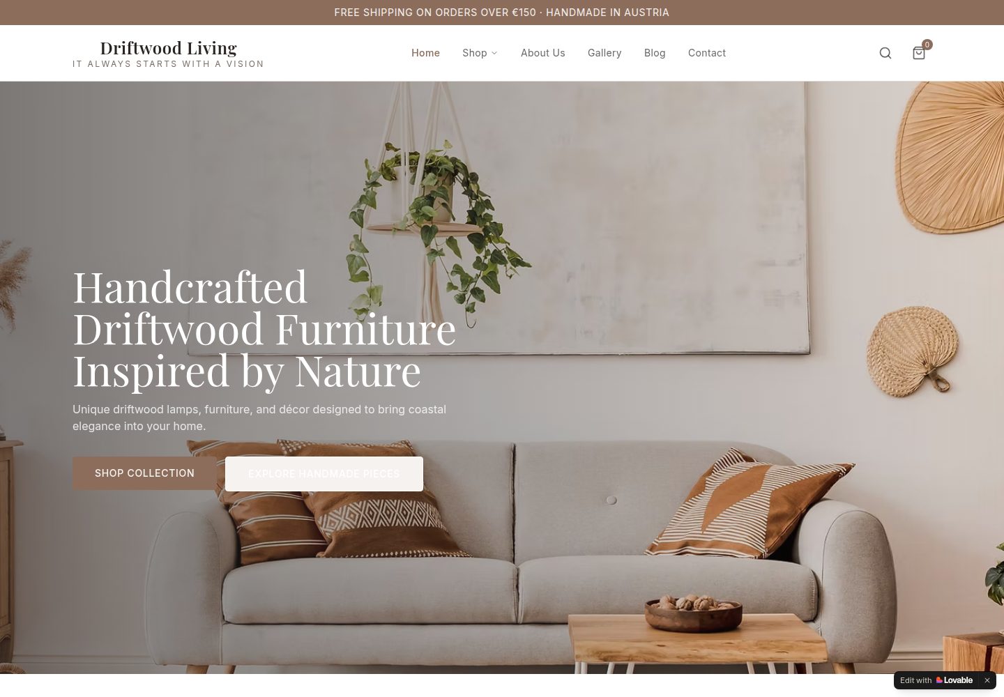 Driftwood Living public website screenshot