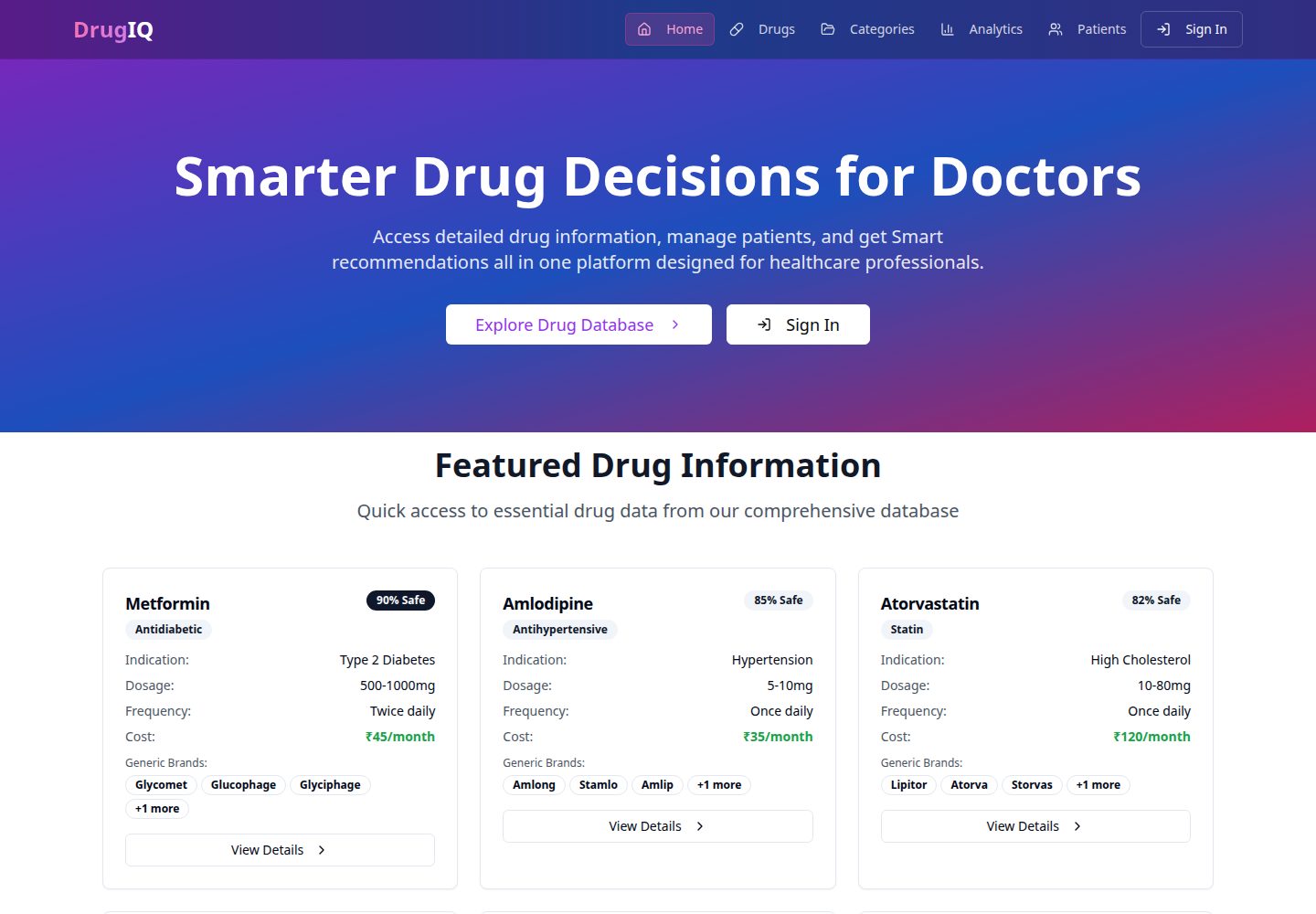 DrugIQ public website screenshot