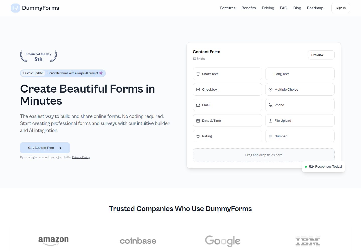 DummyForms public website screenshot