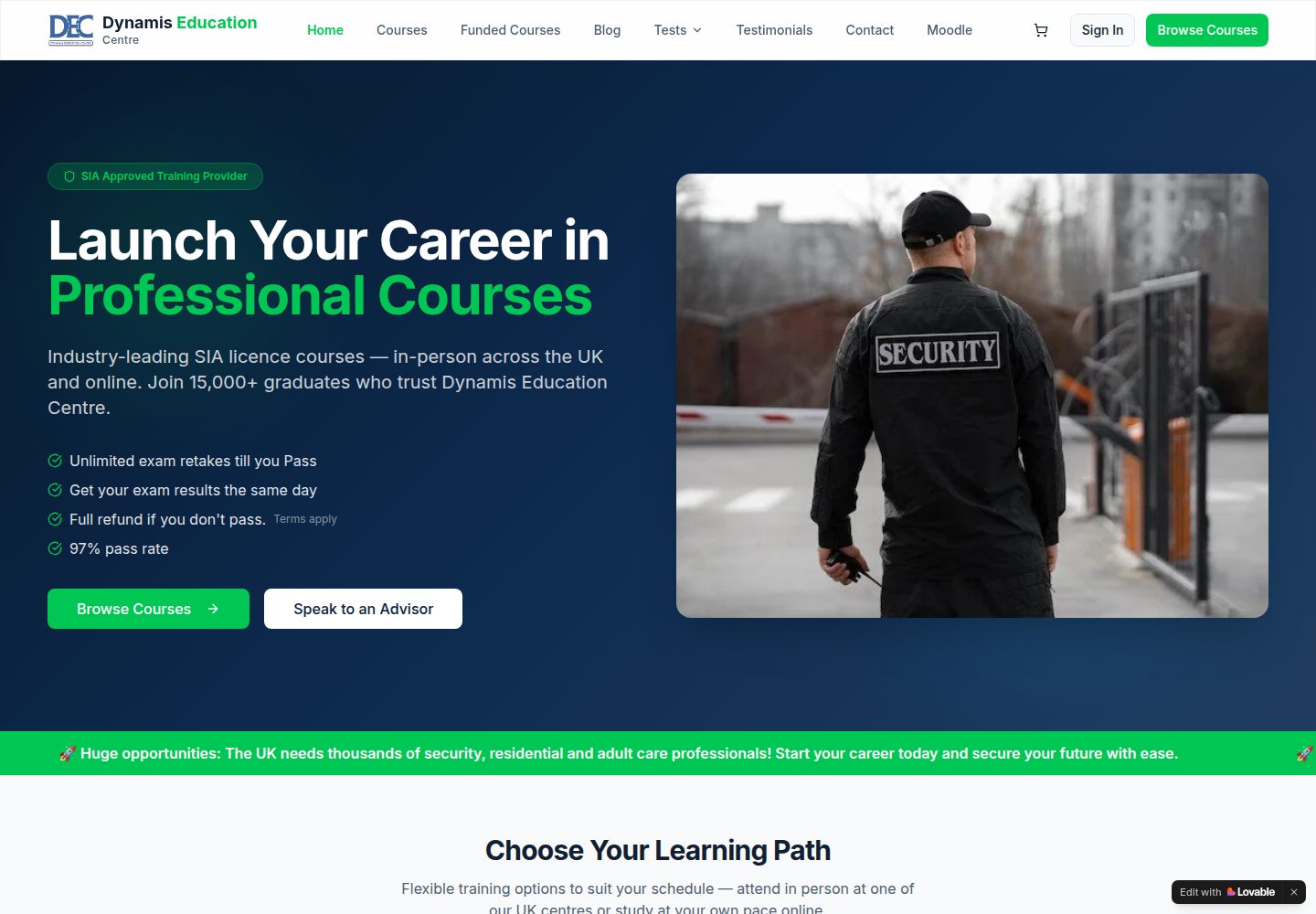 Dynamis Education Centre public website screenshot