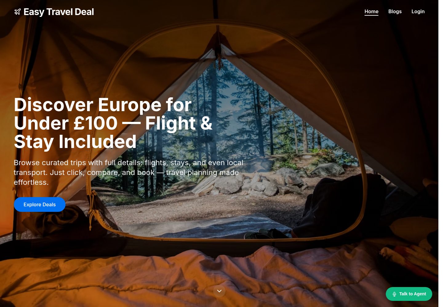 Easy Travel Deal public website screenshot