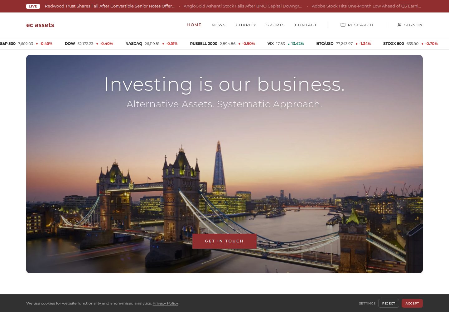 EC Assets public website screenshot