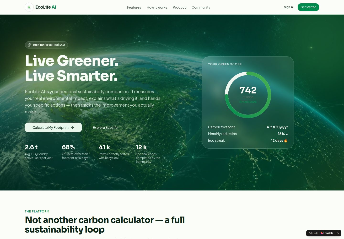 EcoLife AI public website screenshot