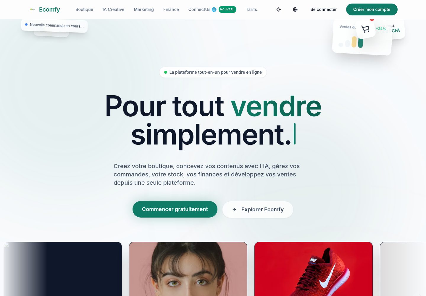 Ecomfy public website screenshot