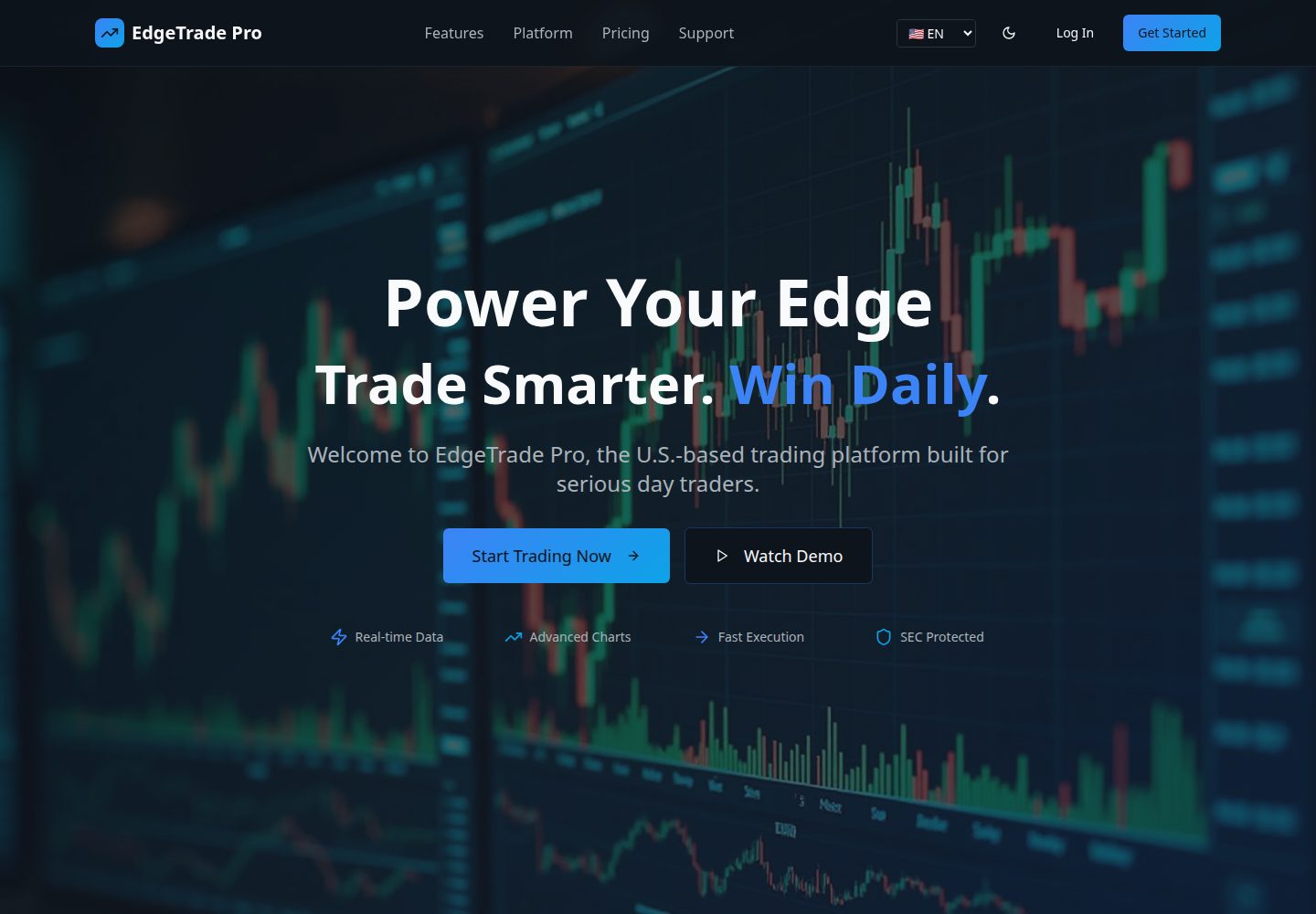 EdgeTrade Pro public website screenshot