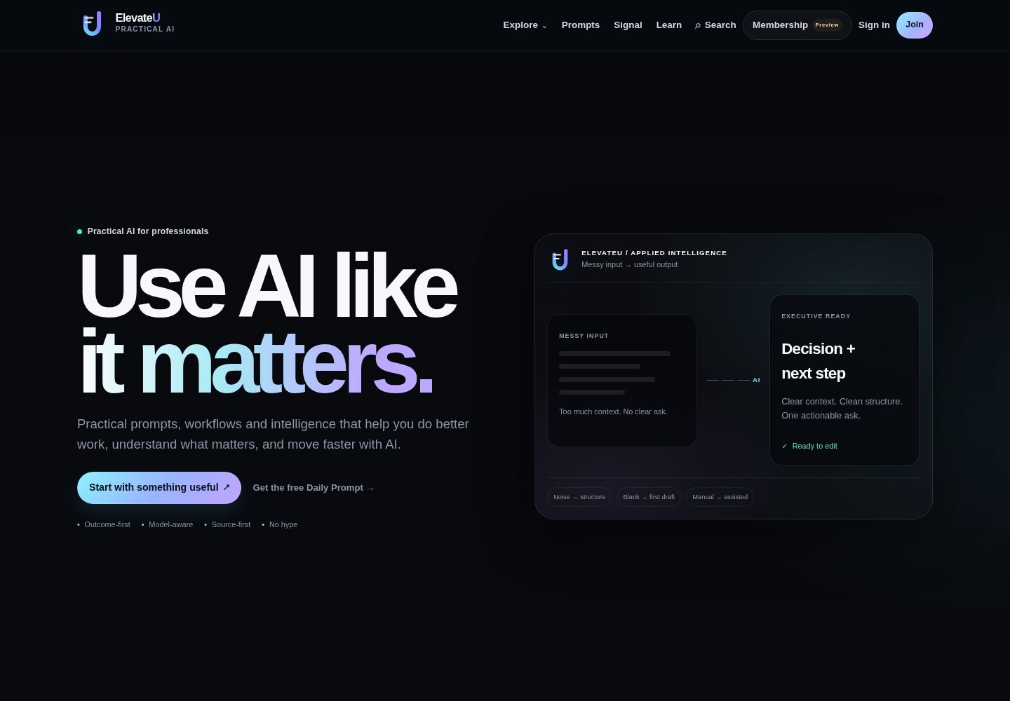ElevateU public website screenshot