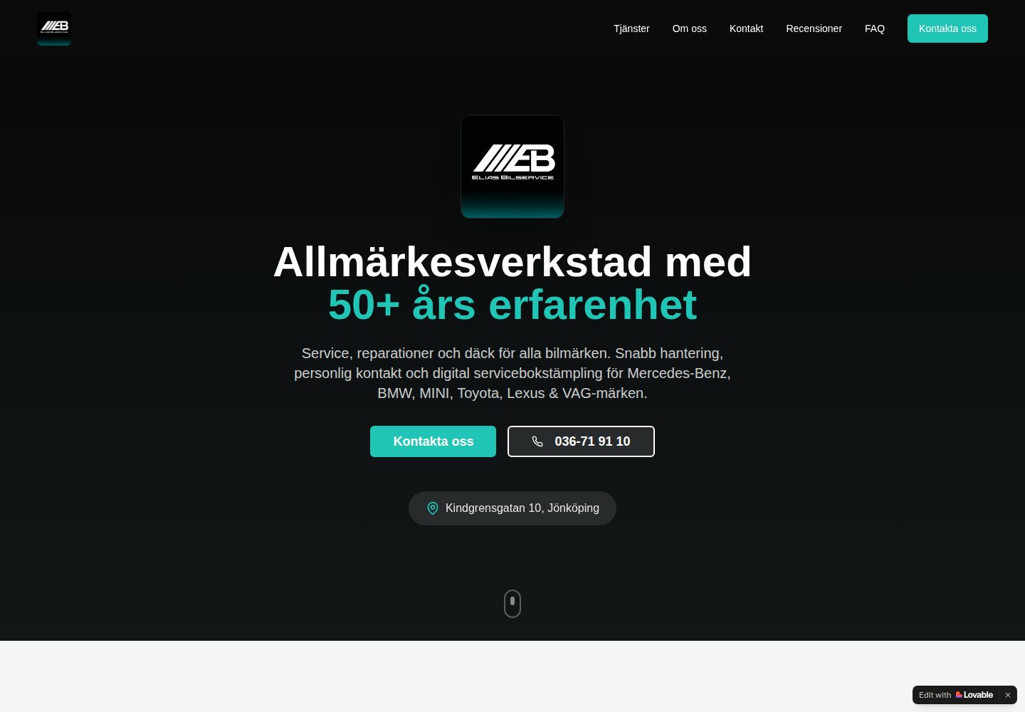 Elias Bilservice public website screenshot