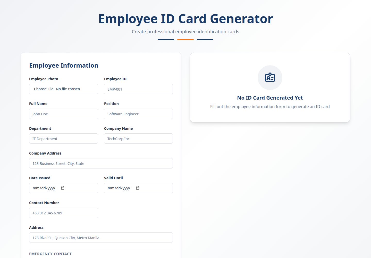 Employee ID Card Generator public website screenshot