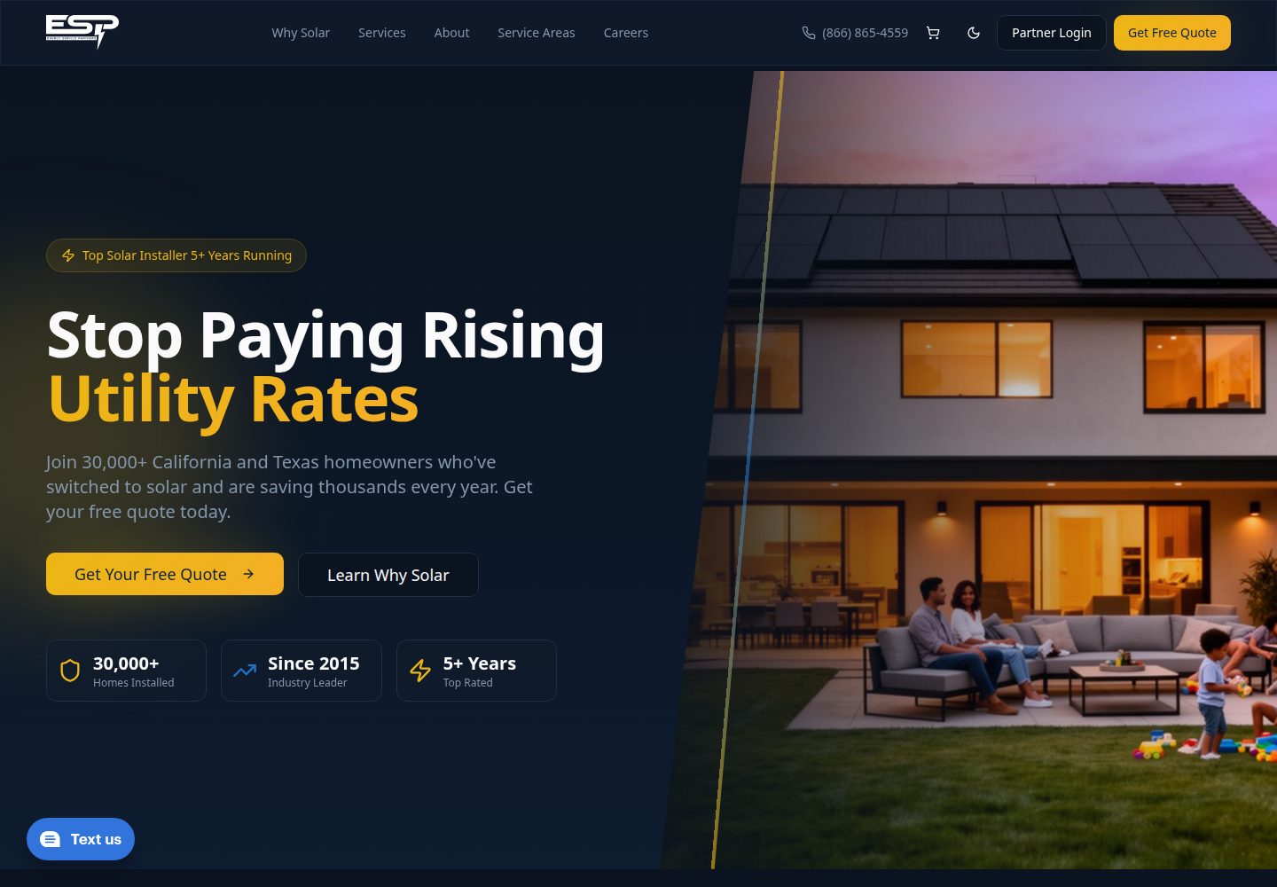 ESP Solar public website screenshot