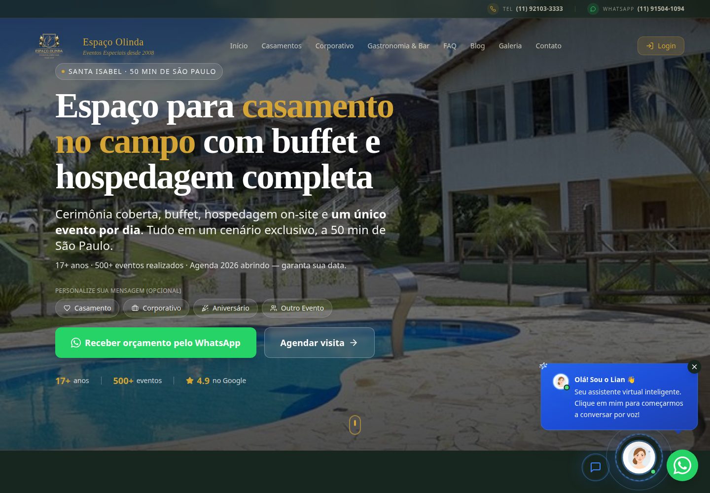Espaço Olinda public website screenshot