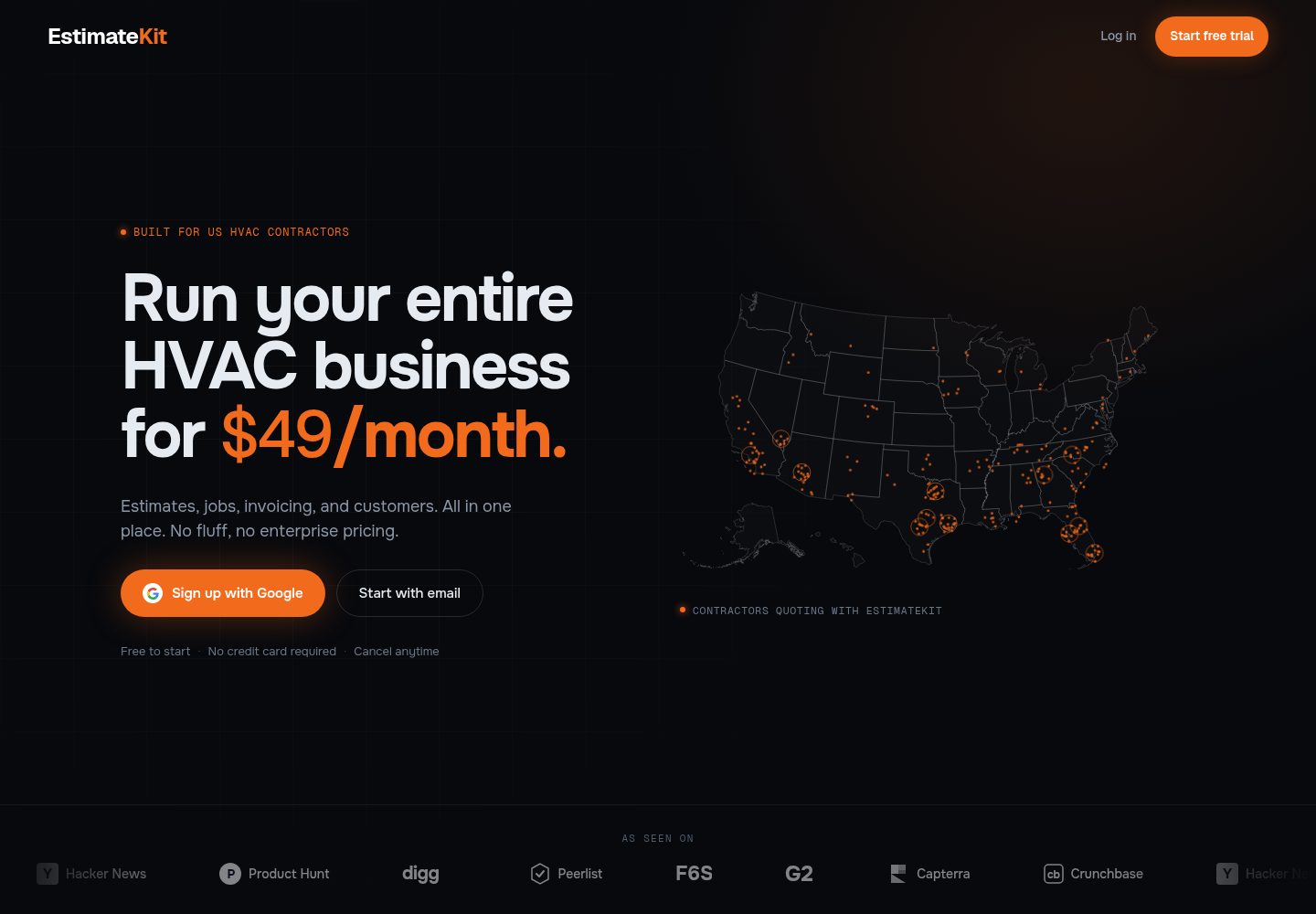 EstimateKit public website screenshot