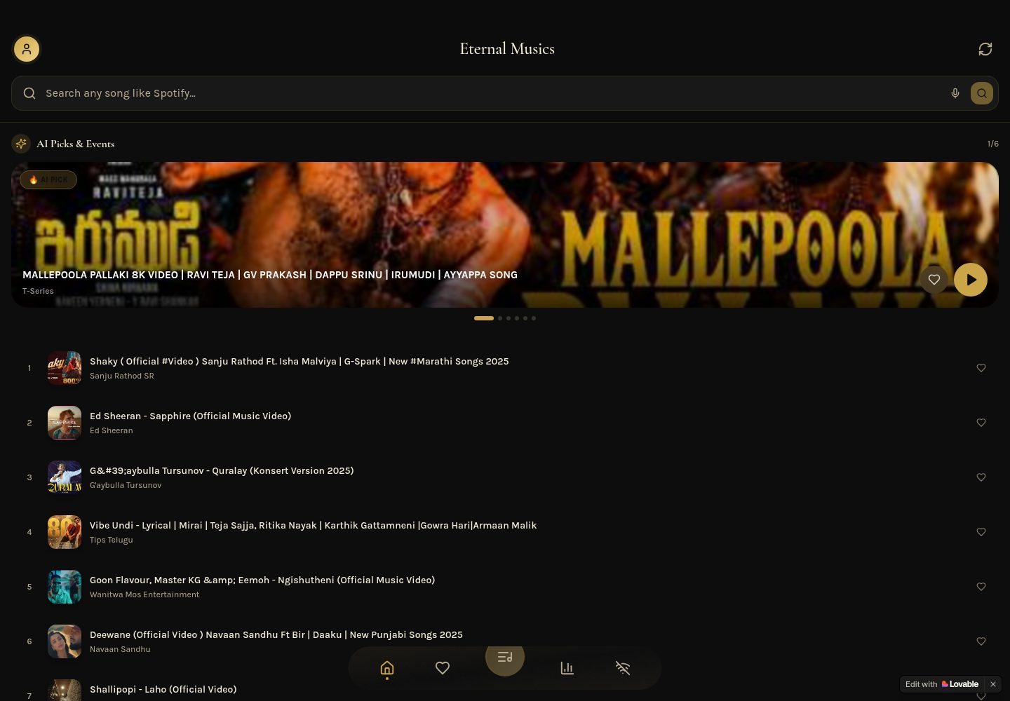 Eternal Musics public website screenshot