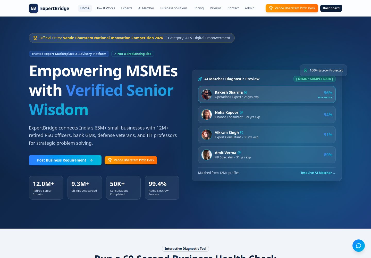 ExpertBridge public website screenshot