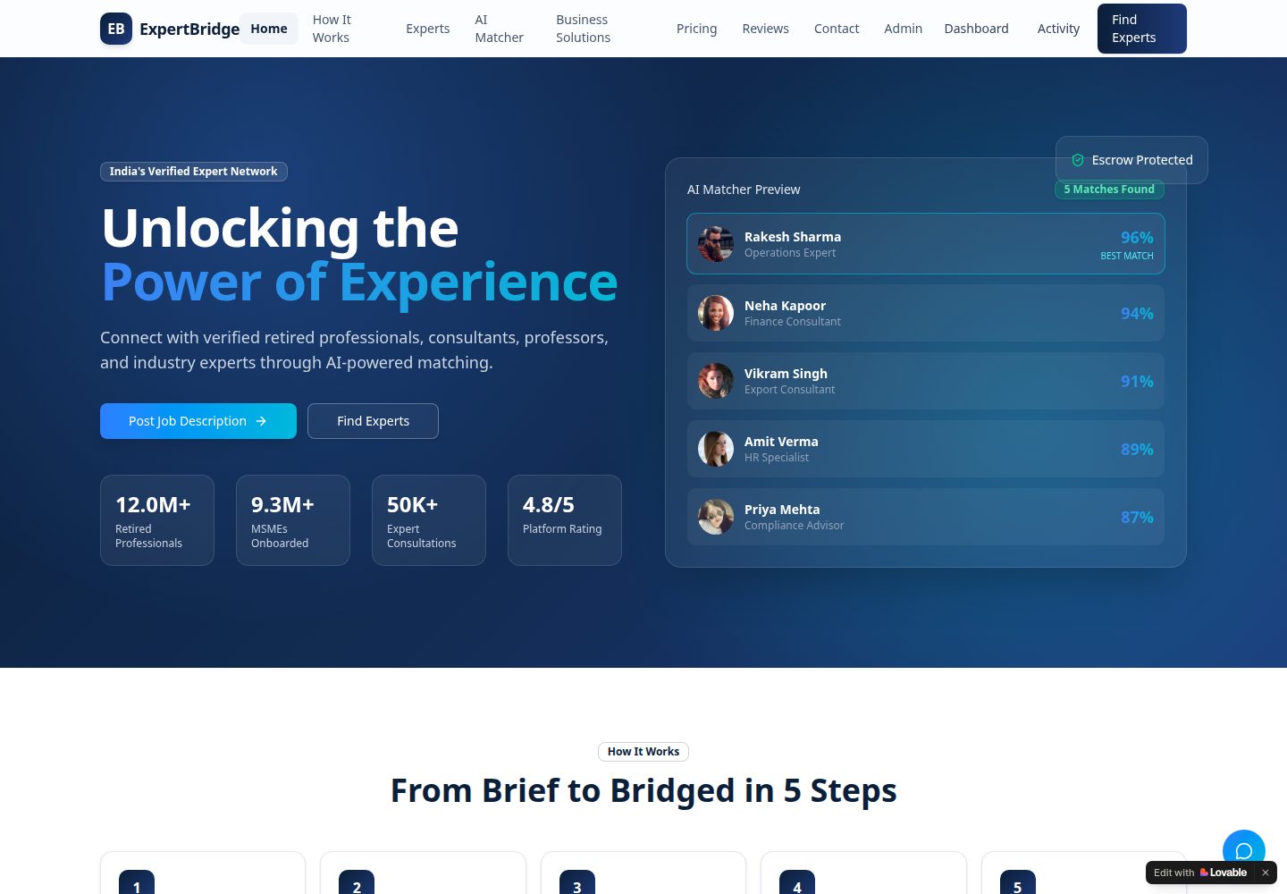ExpertBridge public website screenshot