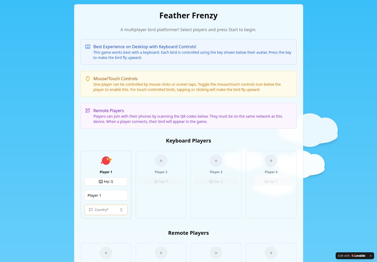 Feather Frenzy public website screenshot