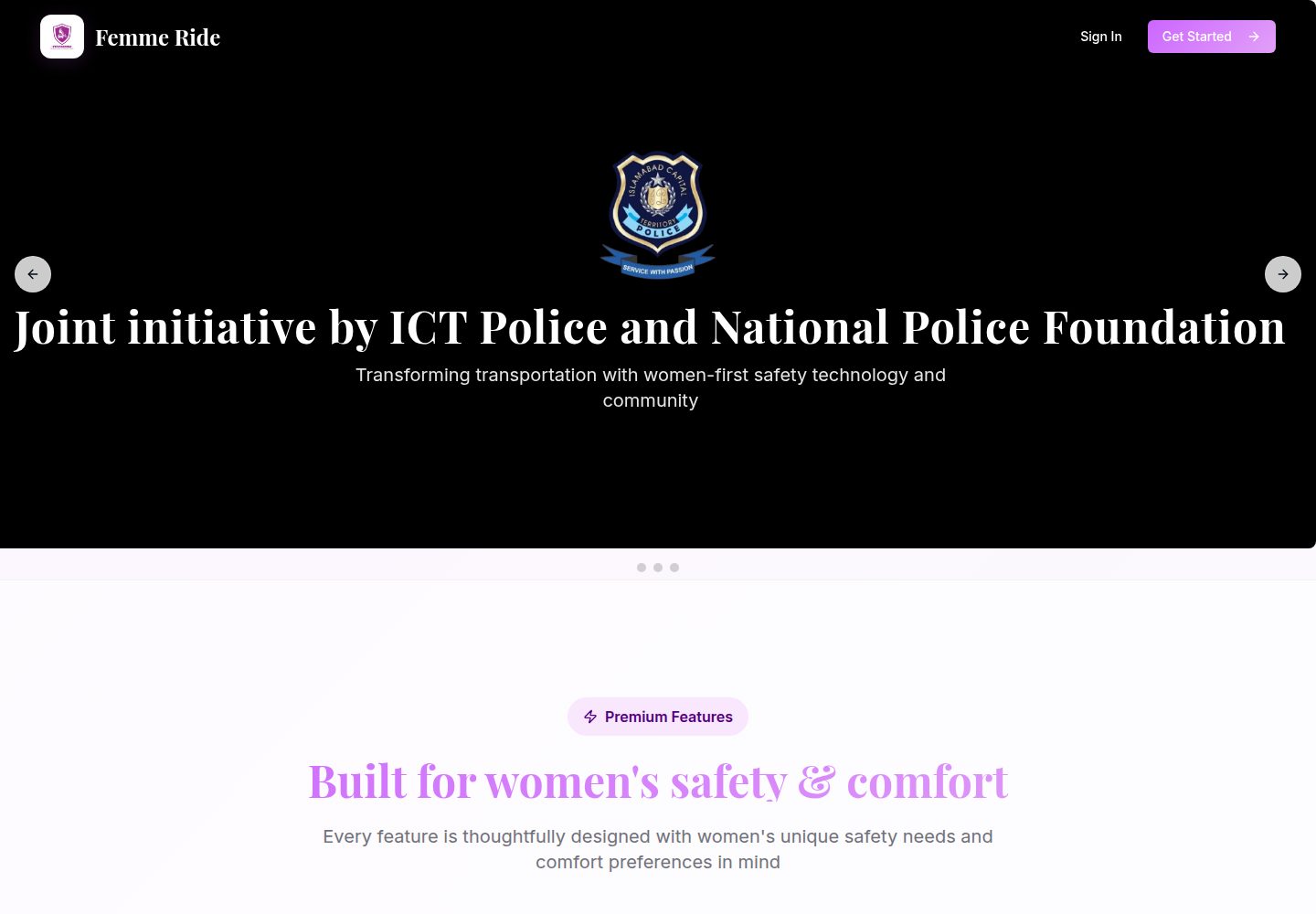 Femme Ride public website screenshot