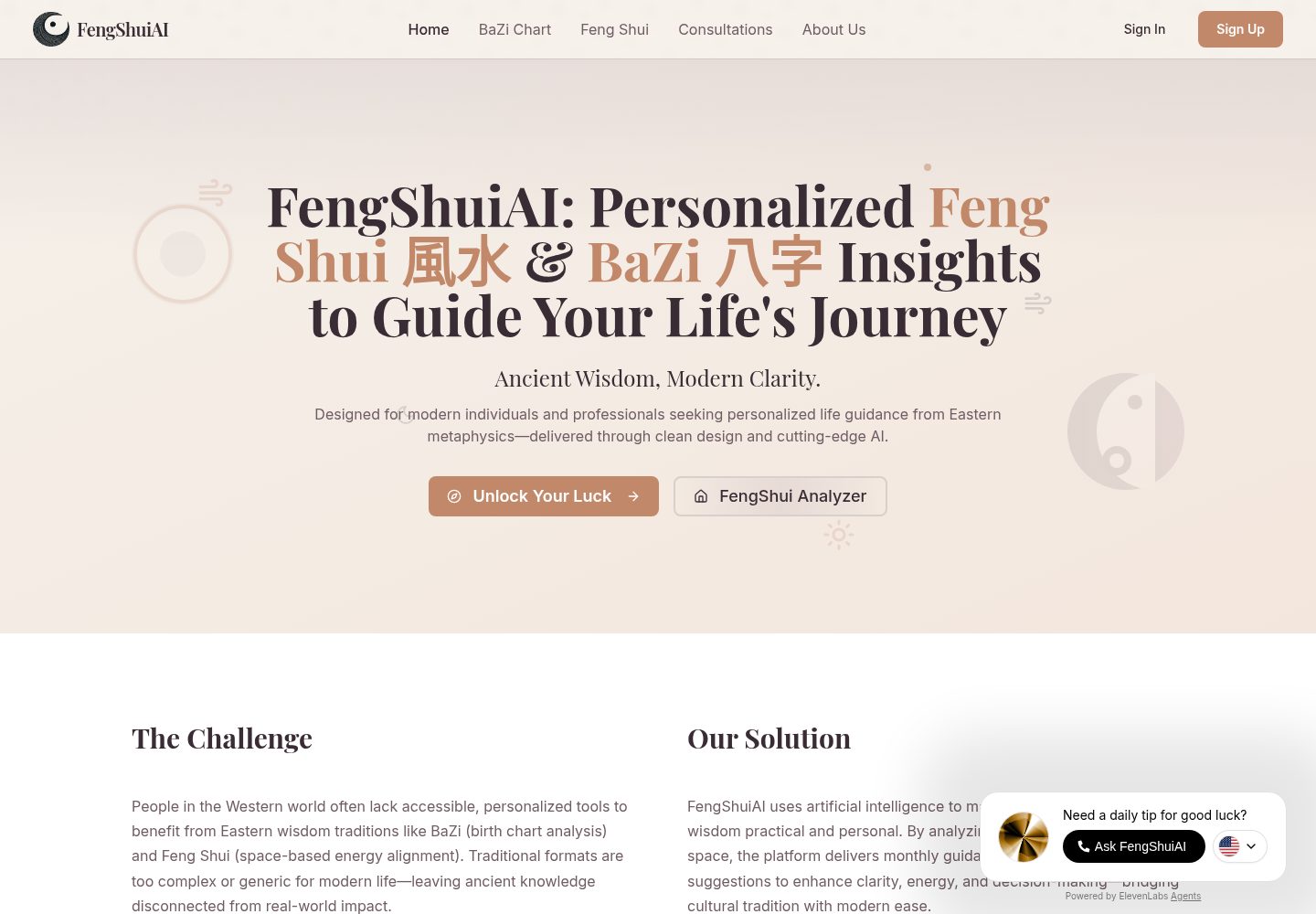 FengShuiAI public website screenshot