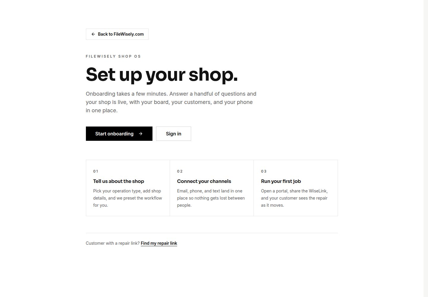 FileWisely public website screenshot