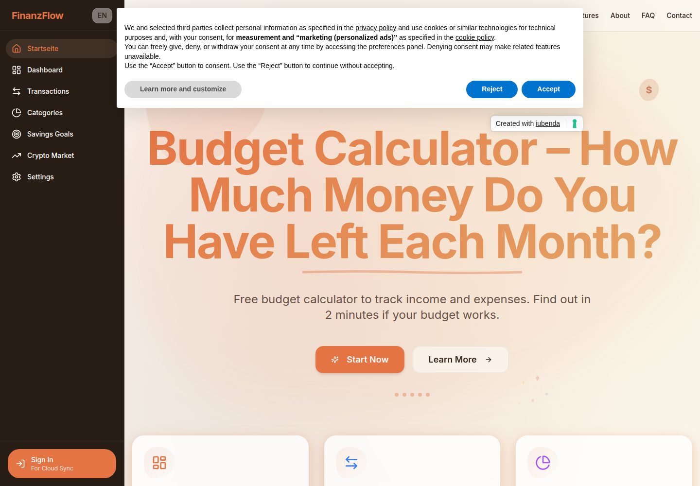 FinanzFlow public website screenshot