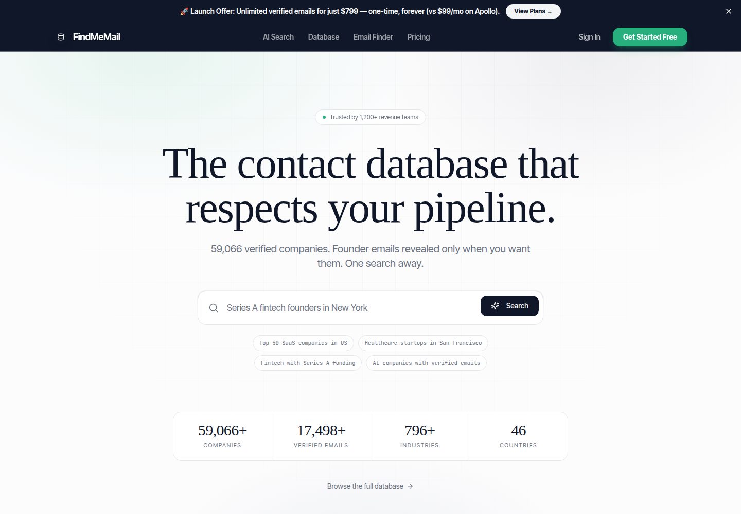 FindMeMail public website screenshot