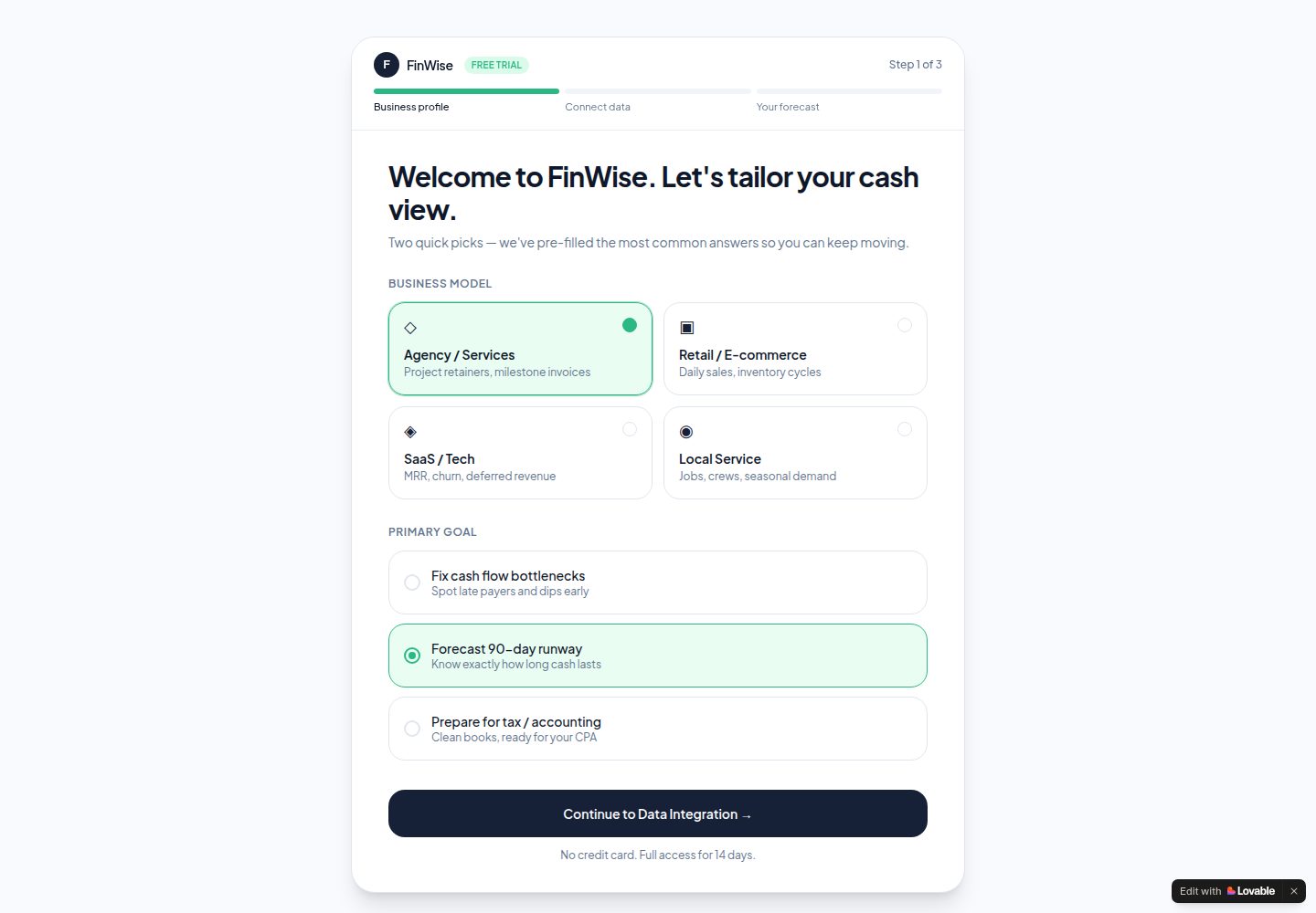 FinWise public website screenshot