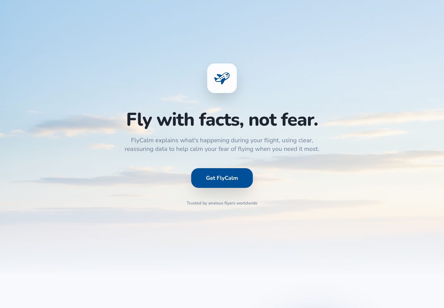 FlyCalm public website screenshot