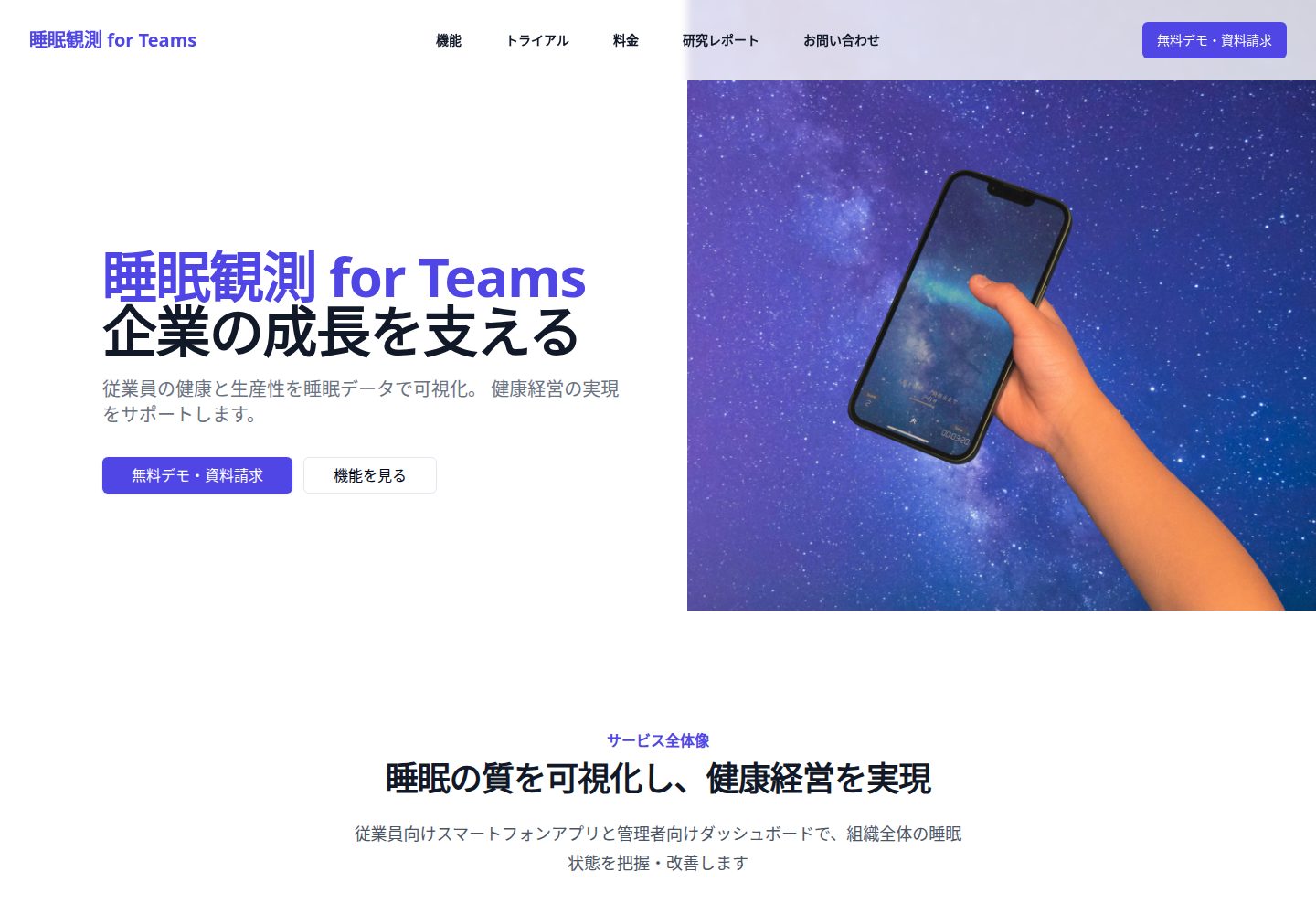 睡眠観測 for Teams public website screenshot