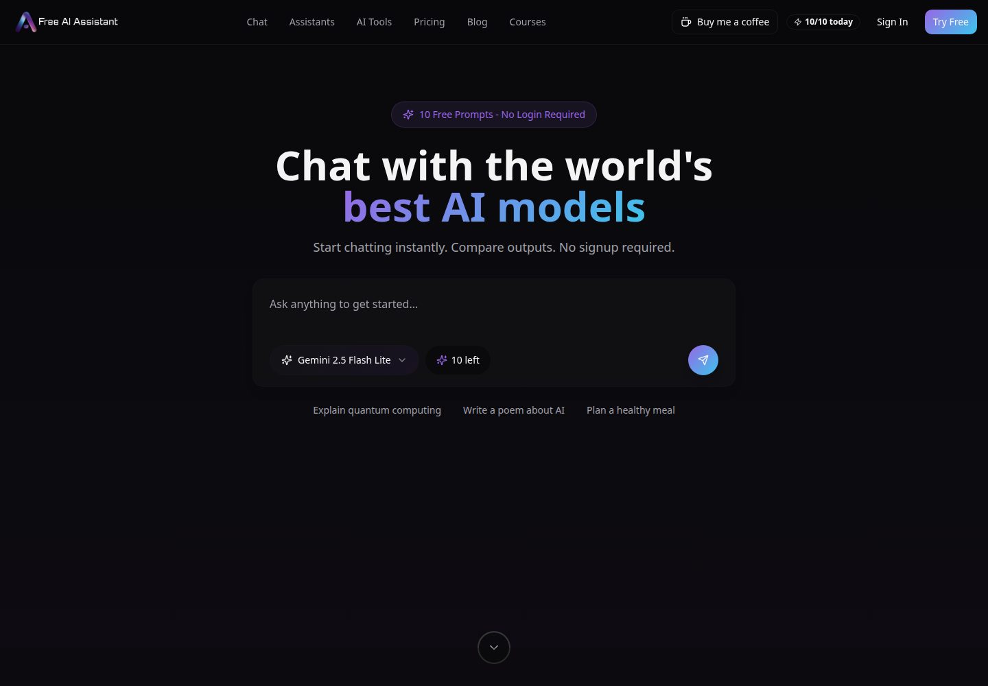 Free AI Assistant public website screenshot