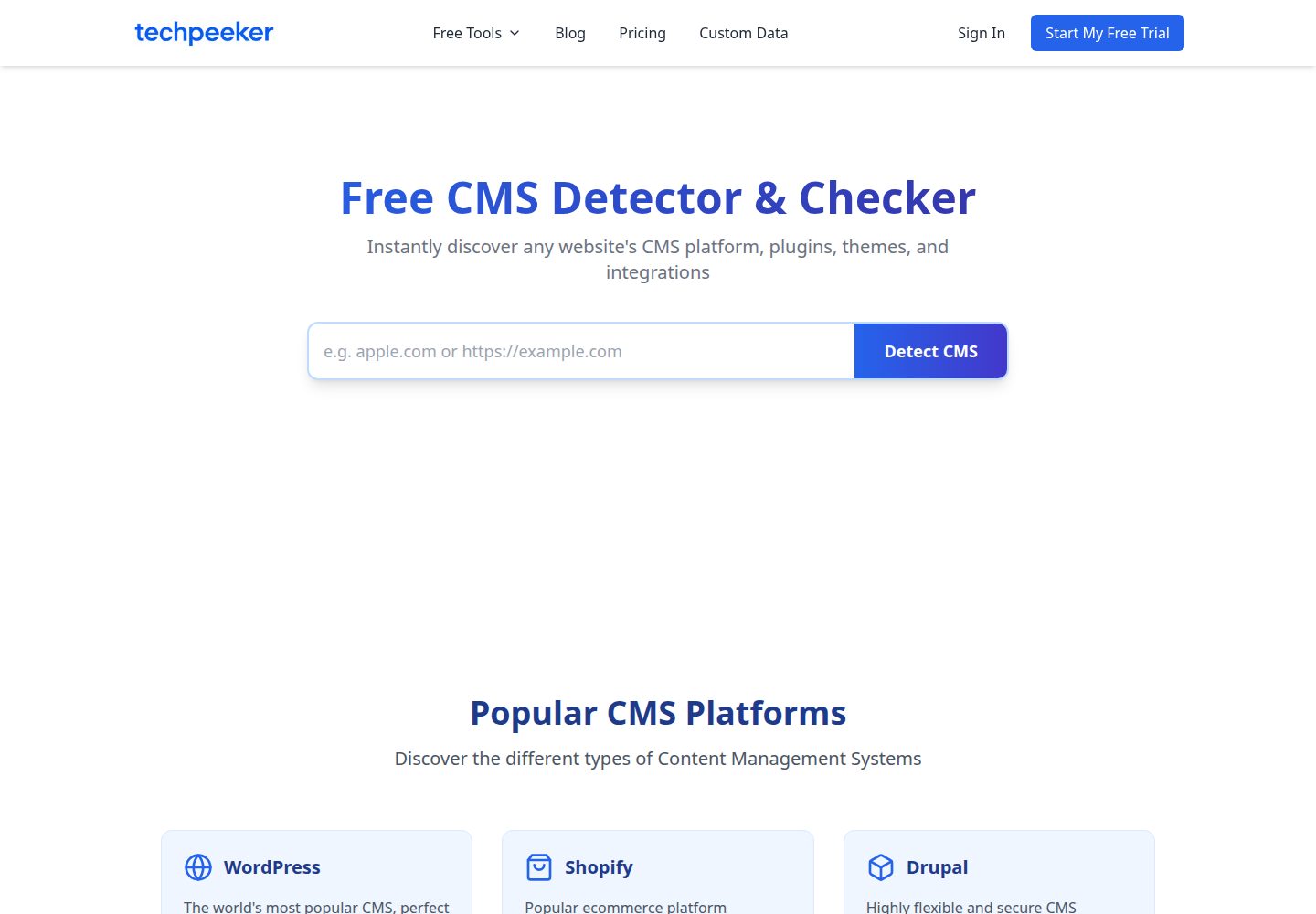 Free CMS Detector public website screenshot