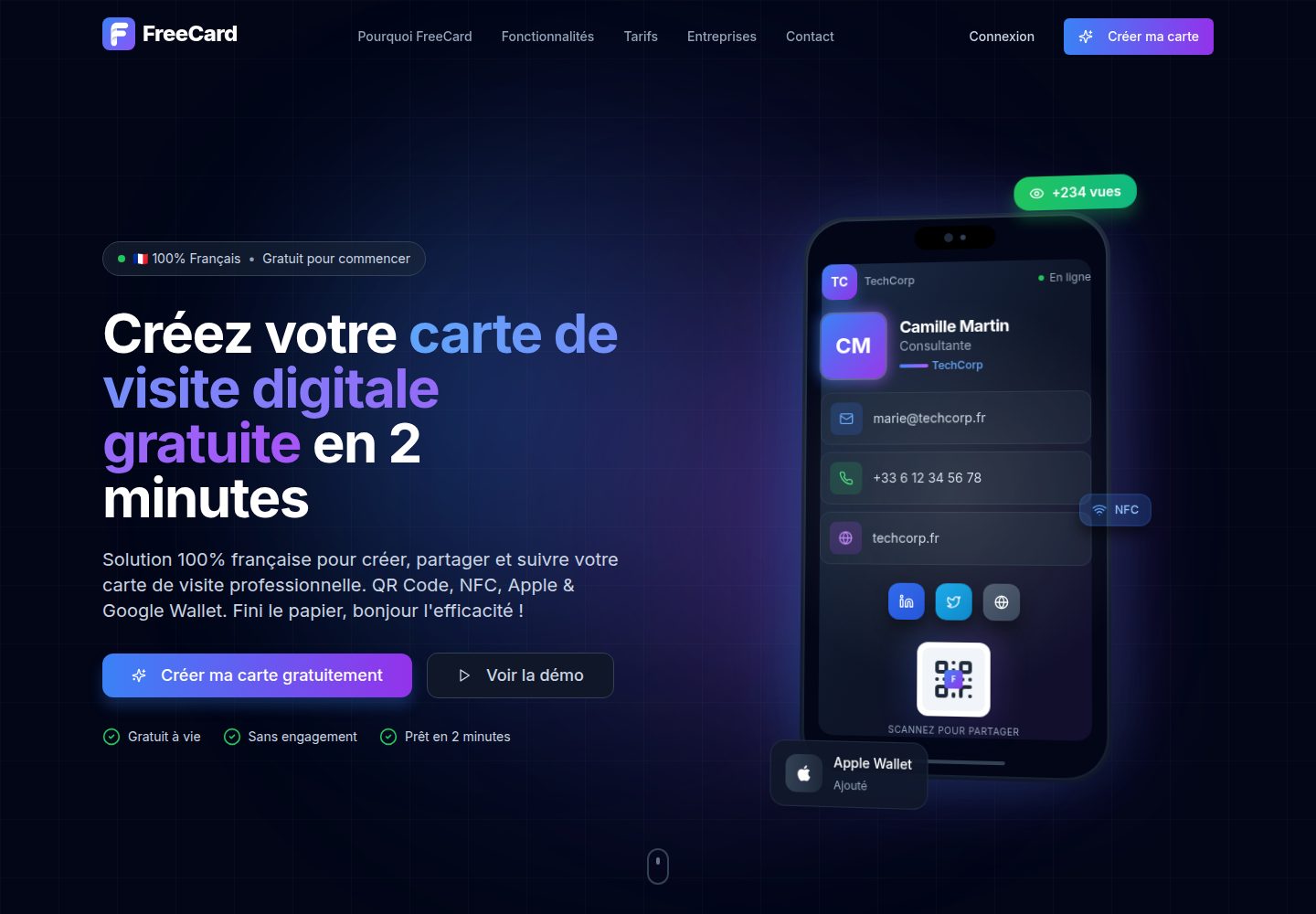 FreeCard public website screenshot