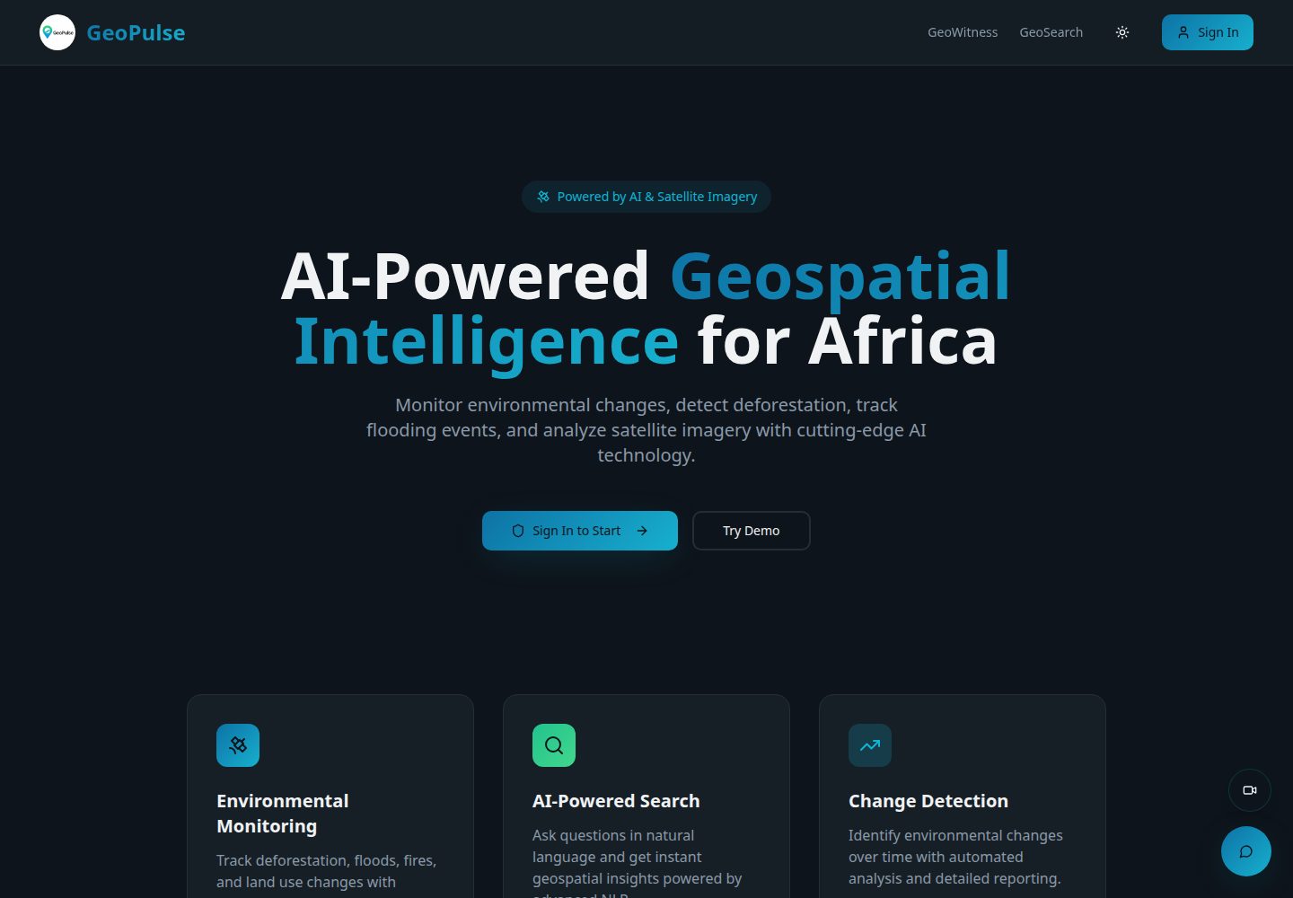 GeoPulse public website screenshot
