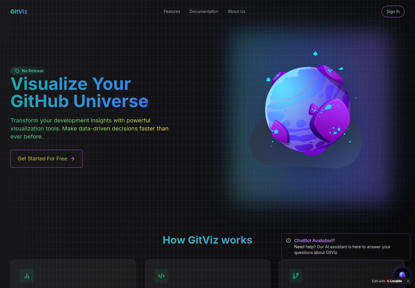 GitViz public website screenshot