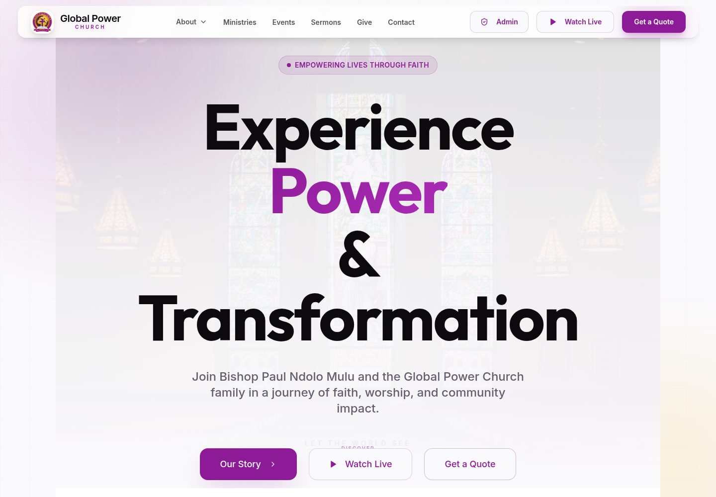Global Power Church public website screenshot