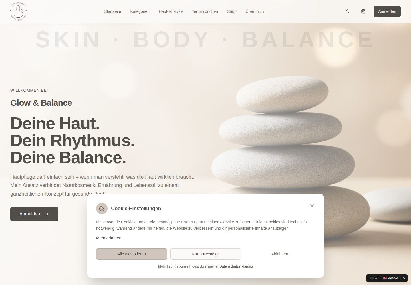 Glow & Balance public website screenshot
