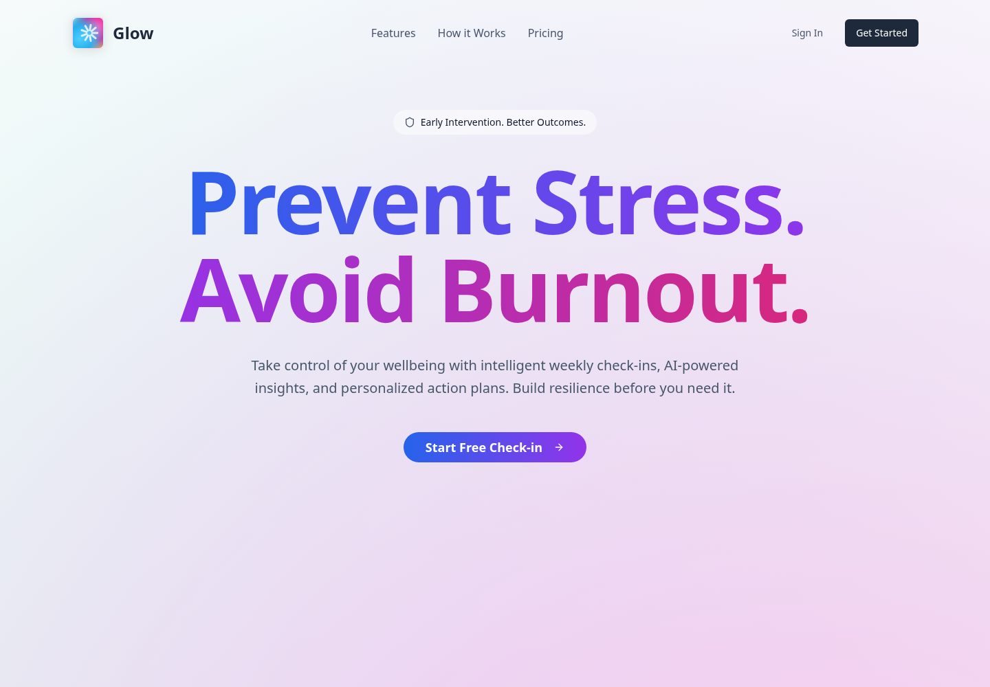 Glow public website screenshot