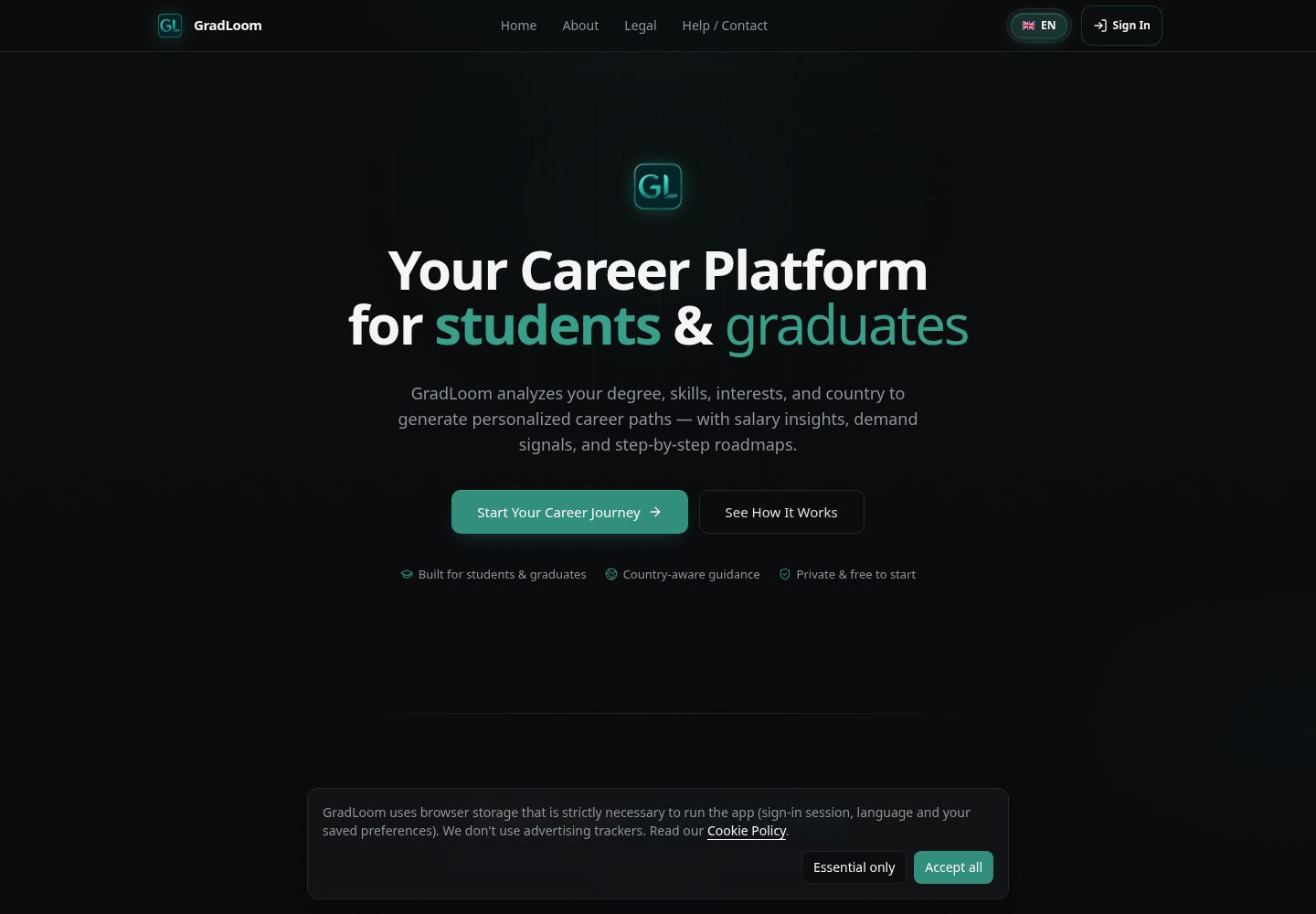GradLoom public website screenshot