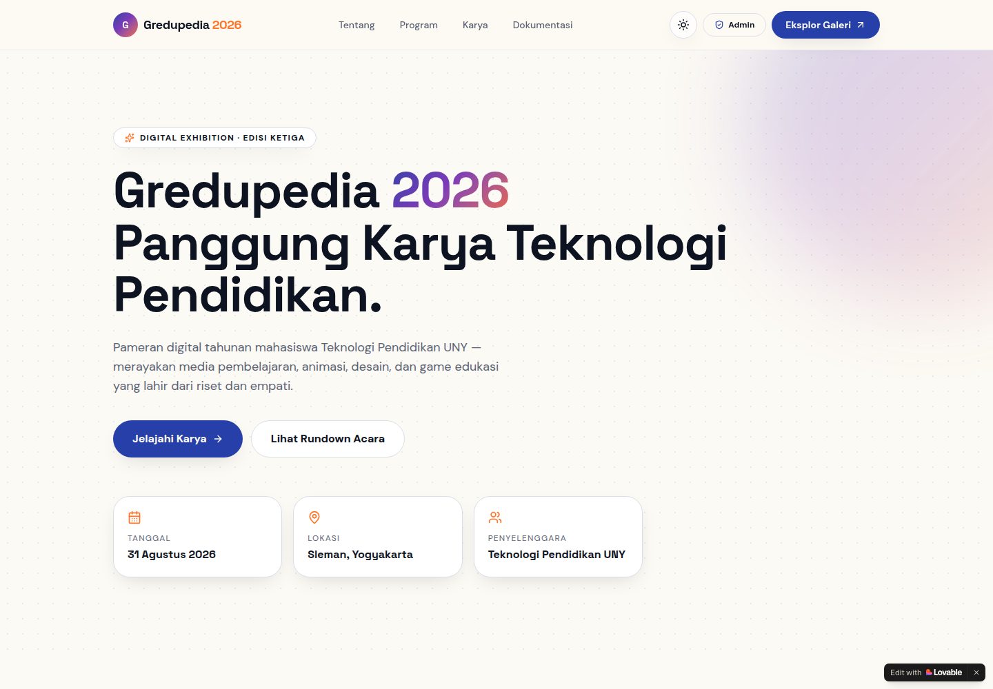Gredupedia 2026 public website screenshot