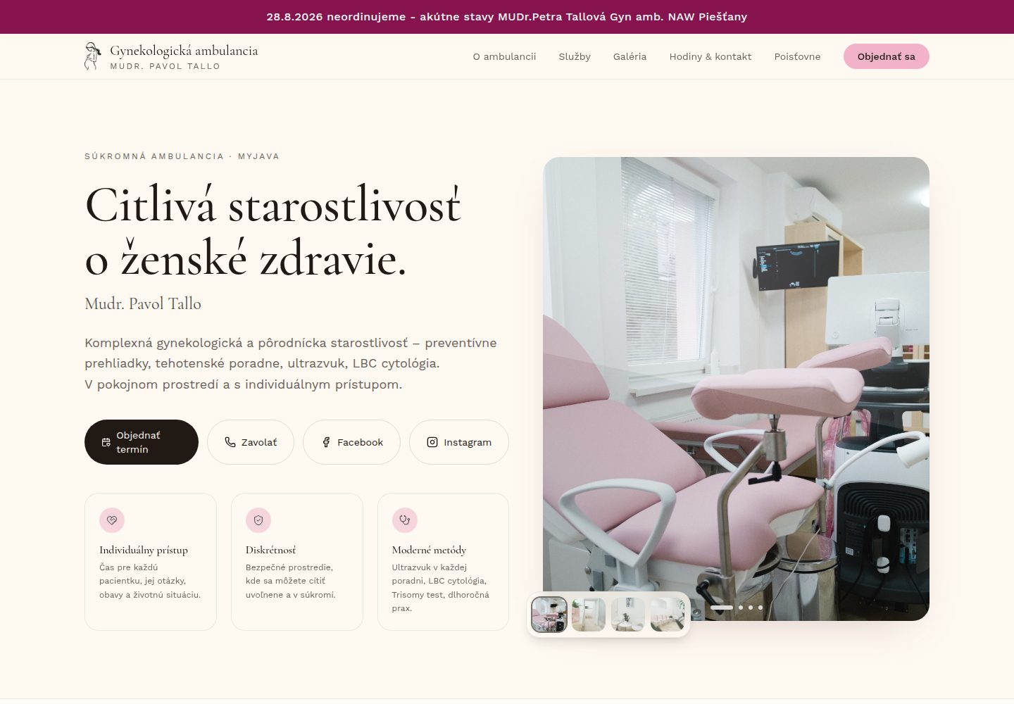 Gynekologická ambulancia Myjava public website screenshot