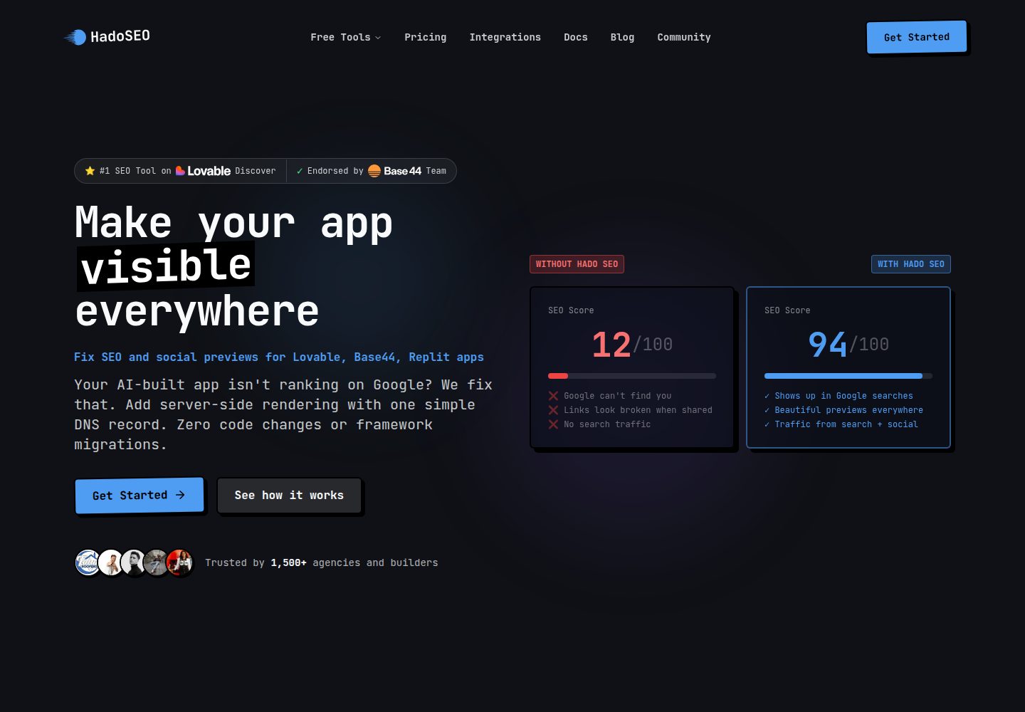 HadoSEO public website screenshot