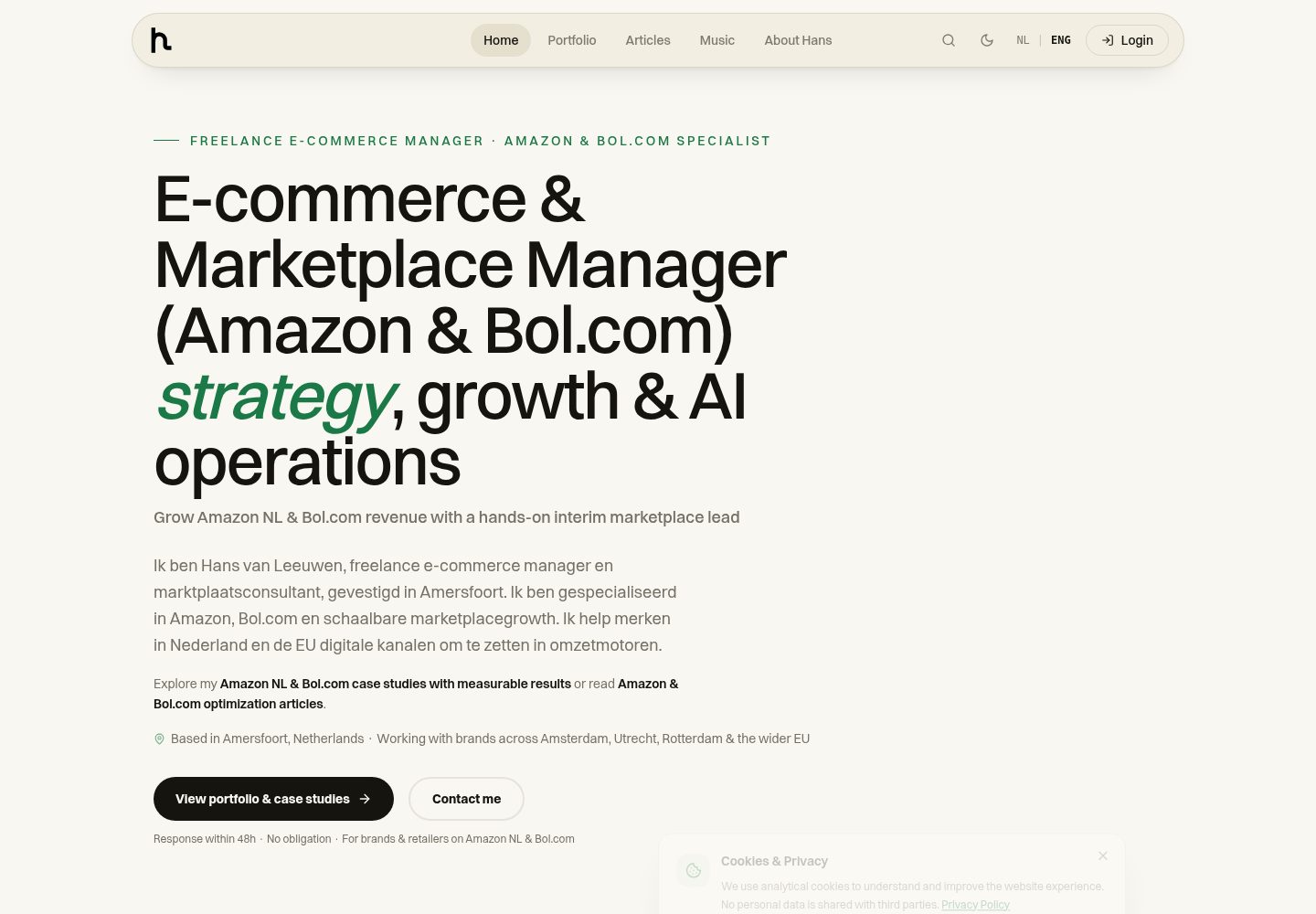 Hans van Leeuwen public website screenshot