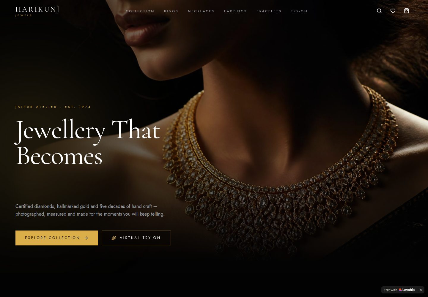 Harikunj Jewels public website screenshot