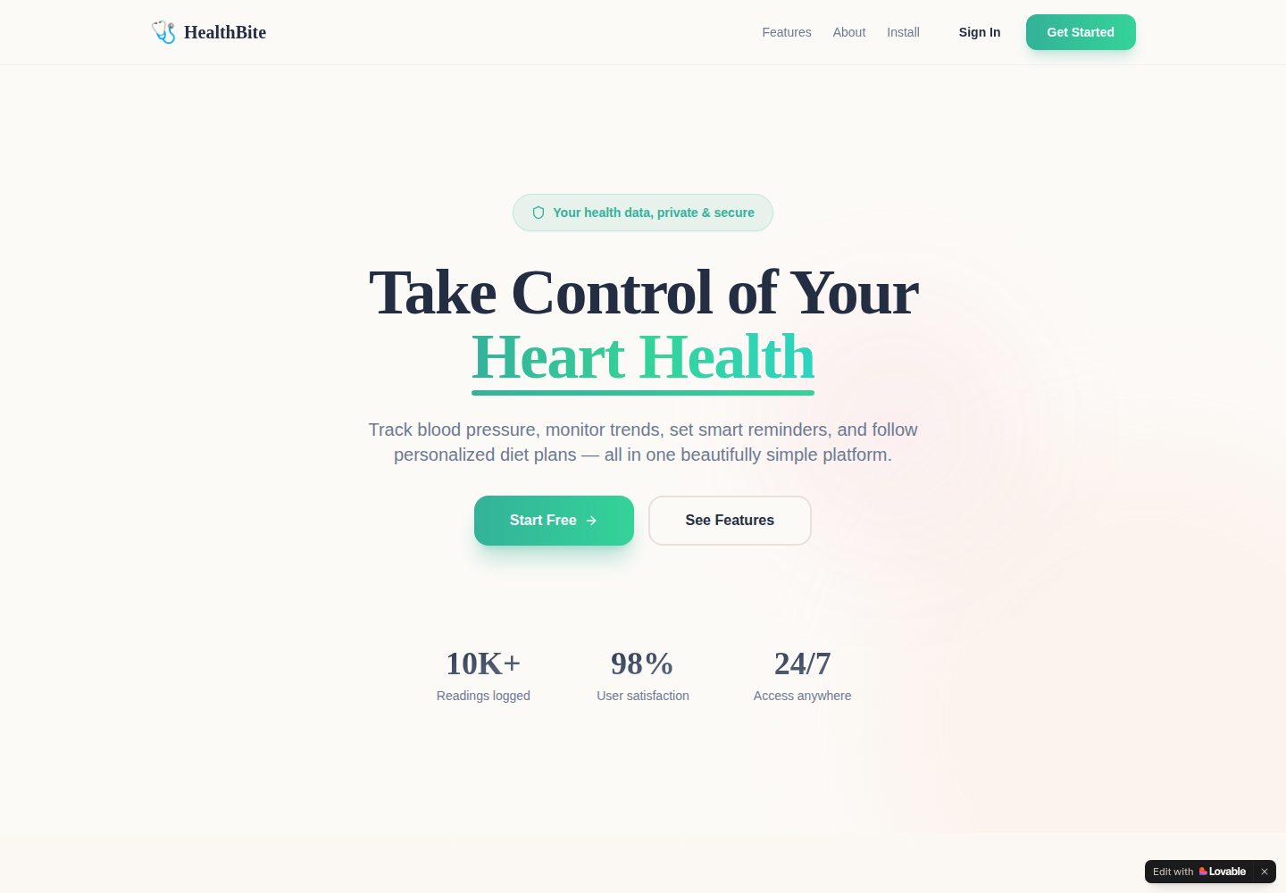 HealthBite public website screenshot