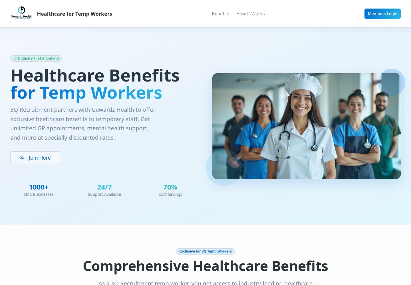 Healthcare for Temp Workers public website screenshot