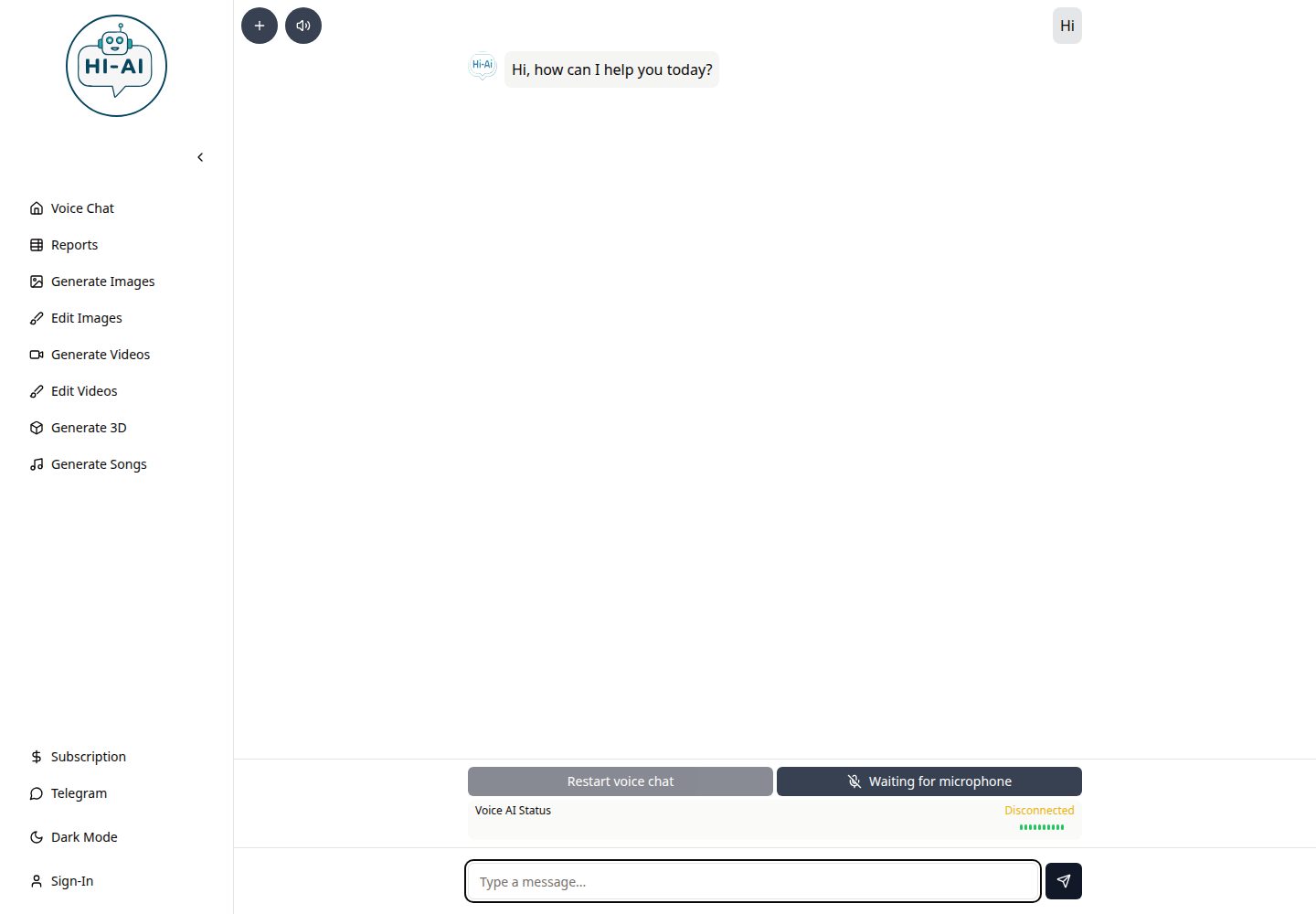 Hi-Ai public website screenshot