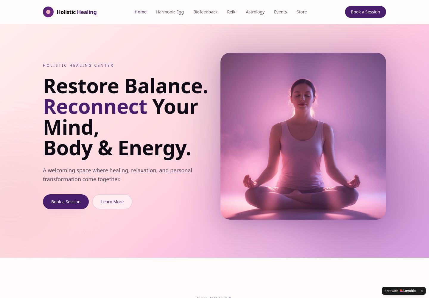 Holistic Healing Center public website screenshot