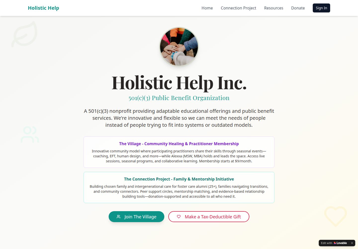 Holistic Help Inc. public website screenshot